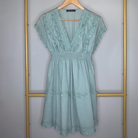 Simplee Boho Beachy Linen Teal Green Summer Dress with Fringe Women's Small - Picture 2 of 4